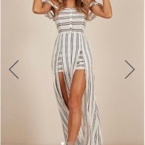 Showpo Black and White Striped Romper Maxi Dress